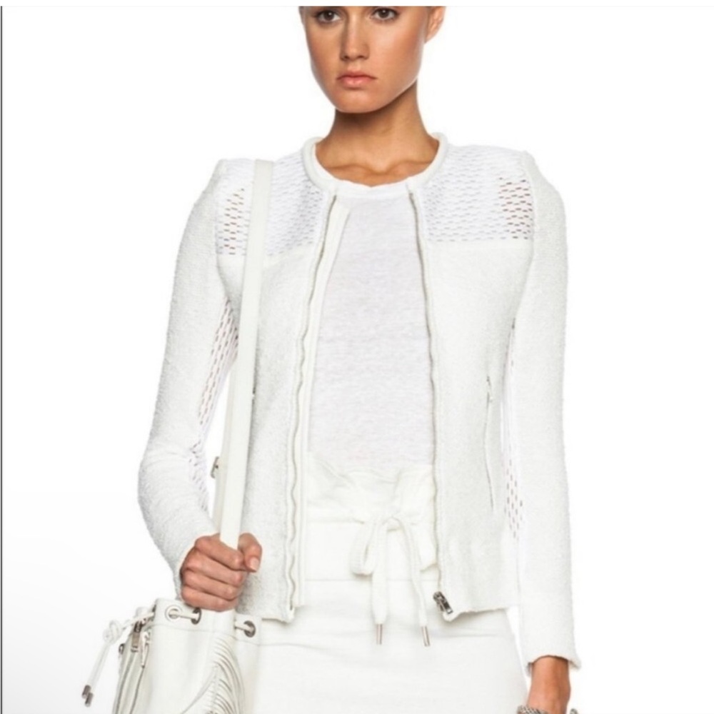 IRO Hurley White Tweed Boucle Zip Up Jacket
